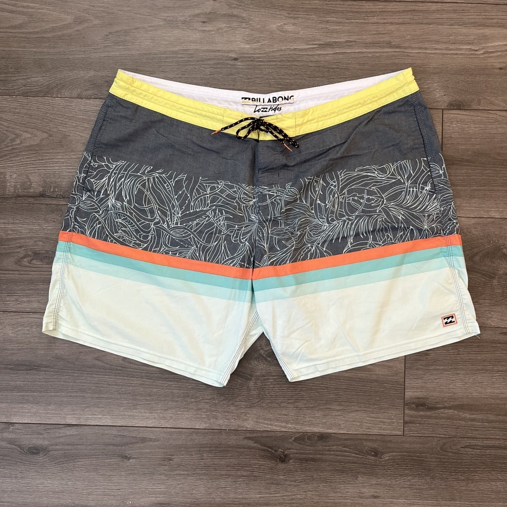 Billabong Lo Tides Mens 42 Boardshorts Yellow Grey Orange Green